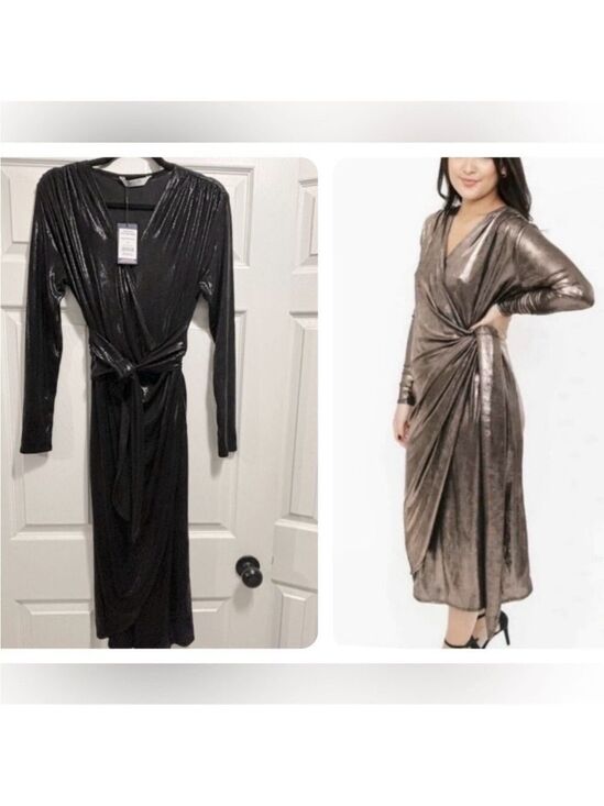 Smash + Tess Dresses & Skirts - Smash+Tess Confidence Wrap Midi Dress NWT Black Metallic Size Medium NEW